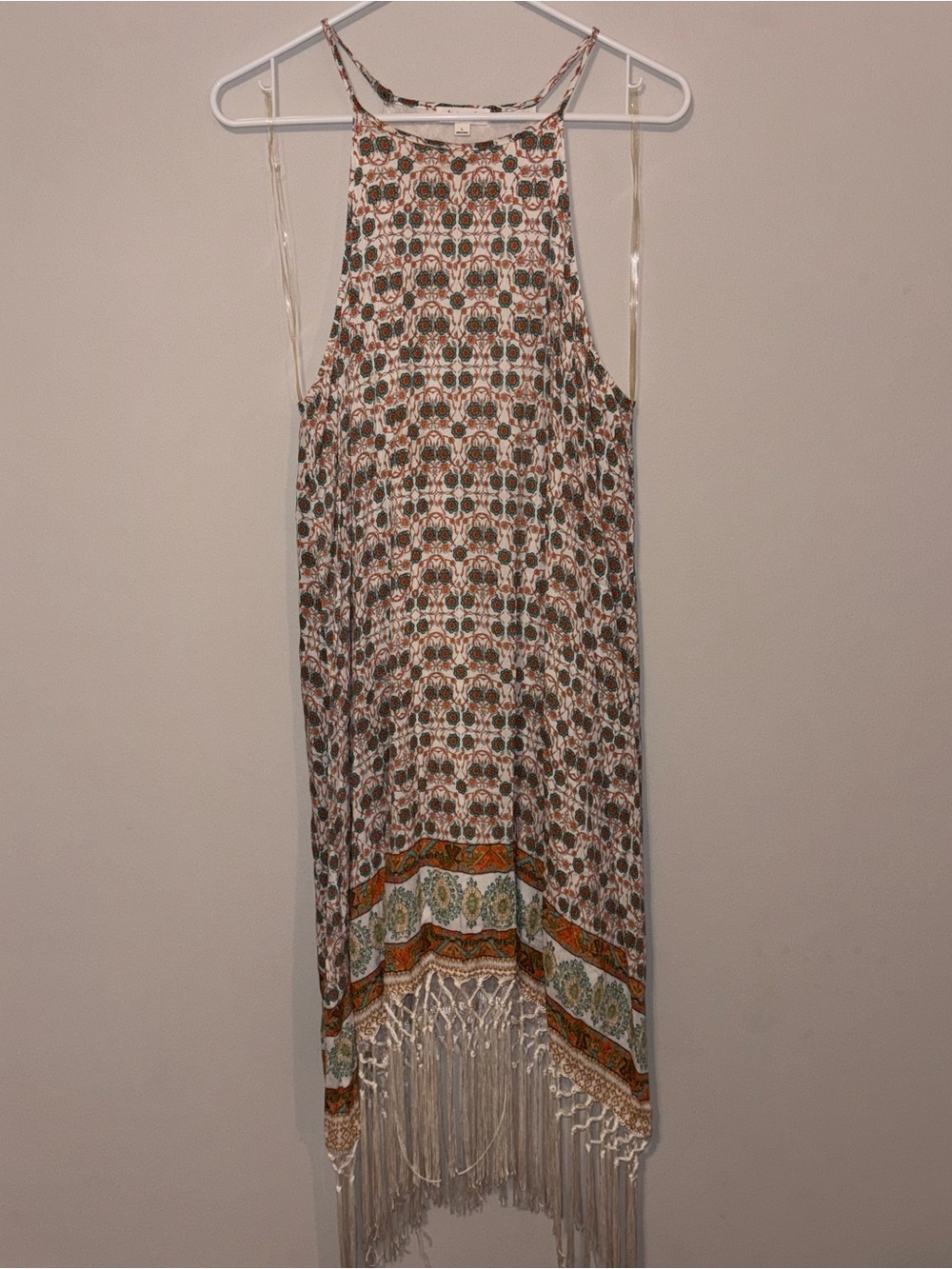 Boho Fringe Skylar & Jade Maxi Dress in Ivory and Rust